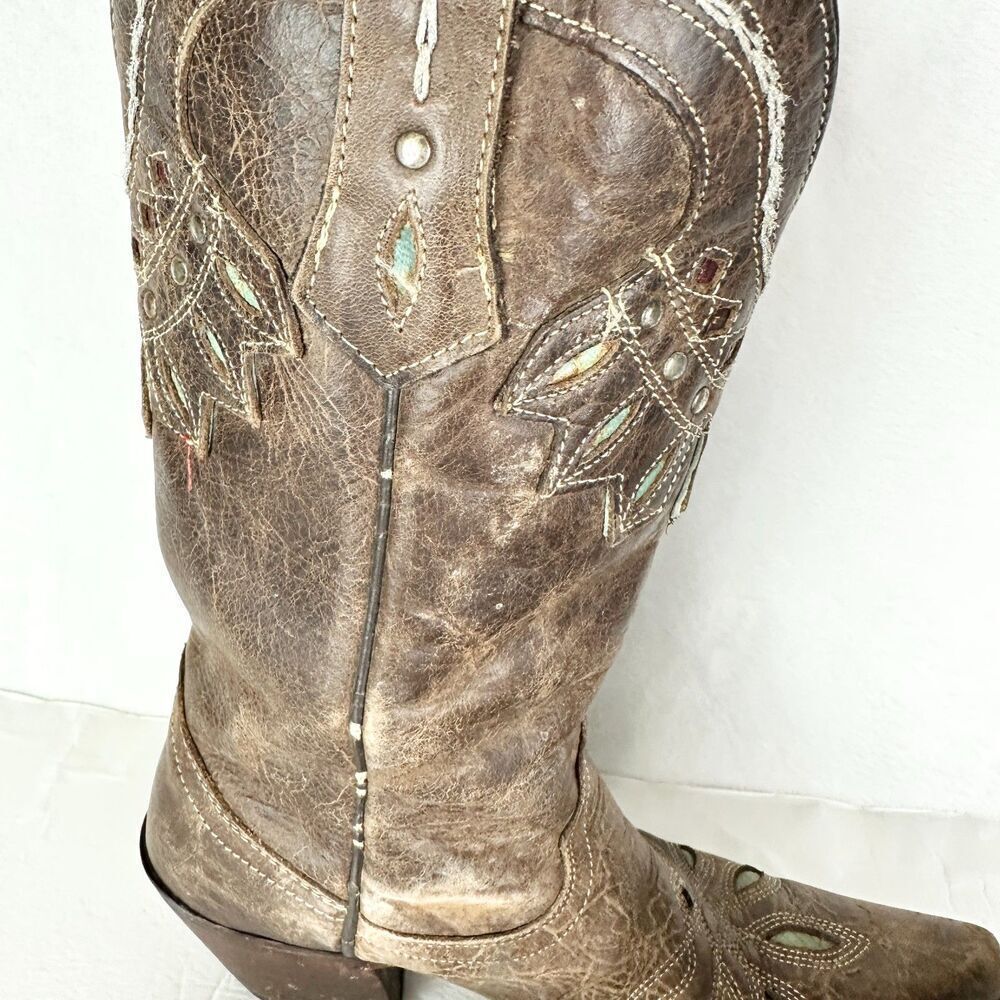 Tony Lama Women's Vaquero Rancho Inlay Snip Toe Western Boot Size 6.5 Chocolate - Picture 8 of 11
